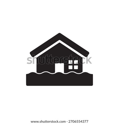 Flooded home vector icon in black solid flat design icon isolated on white background
