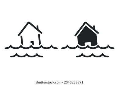 Flooded house icon. Illustration vector