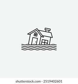 Flooded house icon isolated on white background