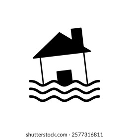 flooded house icon, simple flat style, logo sign symbol vector illustration pictogram, isolated on white for mobile app