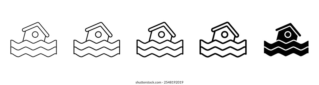 icono de casa inundada Conjunto de logotipo de línea delgada simple