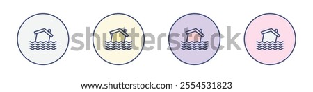 Flooded house icon Thin line flat illustration