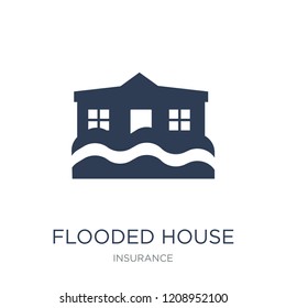 Flooded house icon. Trendy flat vector Flooded house icon on white background from Insurance collection, vector illustration can be use for web and mobile, eps10