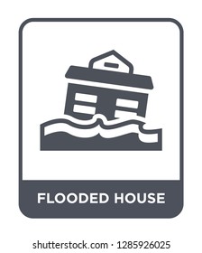 flooded house icon vector on white background, flooded house trendy filled icons from Insurance collection.