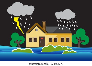 flooded house illustration