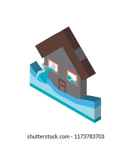 Flooded house isometric left top view 3D icon