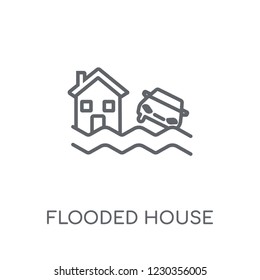 Flooded house linear icon. Modern outline Flooded house logo concept on white background from Insurance collection. Suitable for use on web apps, mobile apps and print media.