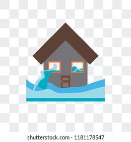 Flooded house vector icon isolated on transparent background, Flooded house logo concept