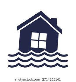 Inundado ícone vetor casa no fundo branco.Home inundação debaixo de água.