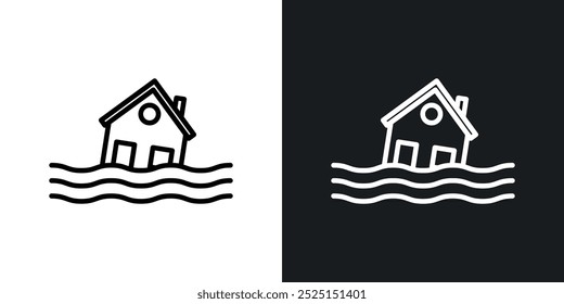 Línea de casa inundada en color negro de línea delgada. ilustración de símbolos de Vector simple plano.