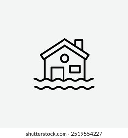Icono de Vector de la línea de casa inundada. EPS 10
