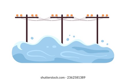 Flooded power lines semi flat colour vector object. Flood. Utility poles. Editable cartoon clip art icon on white background. Simple spot illustration for web graphic design