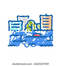 inundado rua desastre ícone doodle esboço vetor. inundado rua sinal de desastre. ilustração símbolo isolado