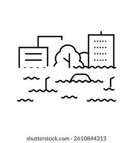 flooded street disaster line icon vector. flooded street disaster sign. isolated contour symbol black illustration