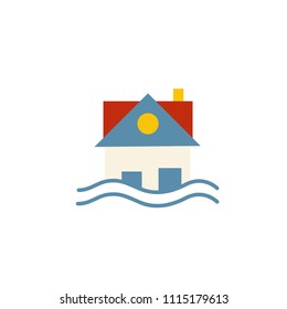 flooding house flat icon use for web ui - ux asset, pictogram, presentation, insurance infographic