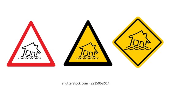 Flooding House Signboard, Flood Natural Disaster. Insurance Icons. Home The Water Damage. Water Leak Pictogram. Building Leakage. Safety First. Leak Roof House. Rain And Storm.