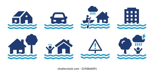 Flooding icon set. Inundation symbol vector illustration.