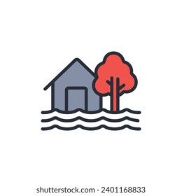 icono de inundación. vector.Curso editable.Signo de estilo lineal para uso de diseño web,logotipo.Ilustración de símbolo.