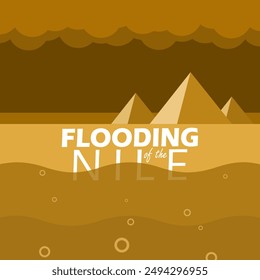 Flooding of the Nile event banners. Illustration of flooding on the Nile River with several pyramid in the background to commemorate on August 15th