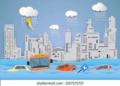 flooding water in city , Rain and flood concept 