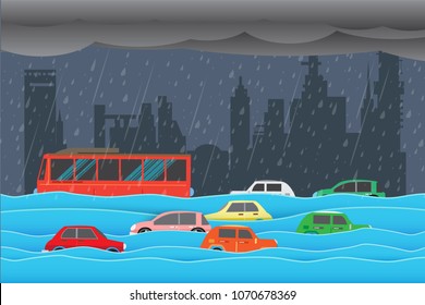 flooding water in city , Rain and flood concept 