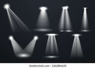 Floodlight. Bright lighting with spotlights.  Light spotlight stage beam, spot lamp projection studio lights beam Vector illustration EPS10