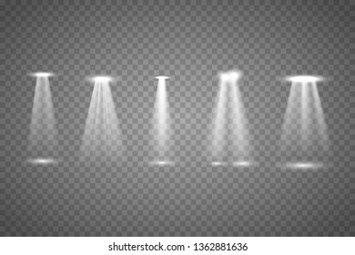 Floodlight. Bright lighting with spotlights.  Light spotlight stage beam, spot lamp projection studio lights beam Vector illustration EPS10