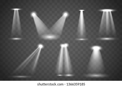 Floodlight. Bright lighting with spotlights.  Light spotlight stage beam, spot lamp projection studio lights beam Vector illustration EPS10