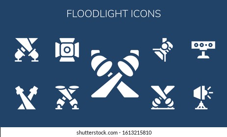 floodlight icon set. 9 filled floodlight icons. Included Spotlight icons