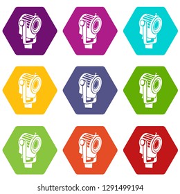 Floodlight icons 9 set coloful isolated on white for web