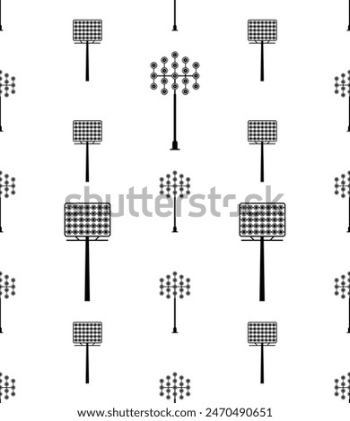 Floodlight Tower Icon Seamless Pattern, Stadium Bright Light Tower Vector Art Illustration