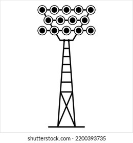 Floodlight Tower Icon, Stadium Bright Light Tower Vector Art Illustration