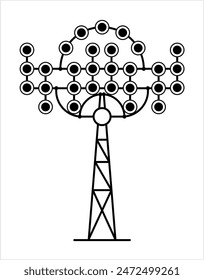 Flutlichtturm-Symbol, Stadion Bright Light Tower Vektorgrafik Illustration