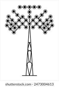 Floodlight Tower Icon, Stadium Bright Light Tower Vector Art Illustration