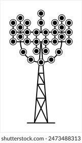 Floodlight Tower Icon, Stadium Bright Light Tower Vector Art Illustration
