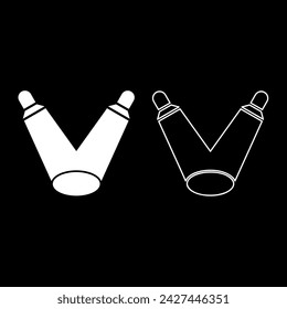 Floodlights two light effects searchlight lamp illumination light projector set icon white color vector illustration image solid fill outline contour line thin flat style