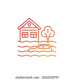 Floods gradient linear vector icon. Water-related disaster. Negative impacts on environment. Natural phenomena. Thin line color symbols. Modern style pictogram. Vector isolated outline drawing