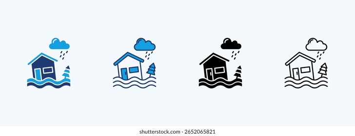 Inundações Ícone Definir Coleção de Vários Estilos