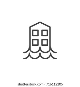 Floods line icon, outline vector sign, linear style pictogram isolated on white. Symbol, logo illustration. Editable stroke
