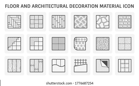 Floor and architecture decoration material or floor finishing material such as wood, tile, checker, paver brick, stone, pvc, vinyl, carpet and other vector icon set design.