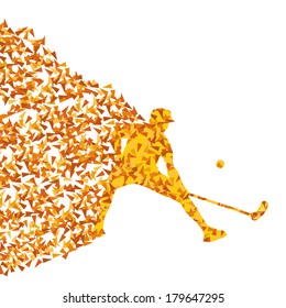 Floor ball player vector silhouette made of triangle fragments vector abstract background