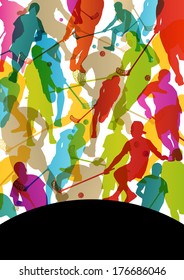 Floor ball players active men sport silhouettes vector abstract background illustration