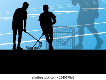 Floor ball players active sport silhouettes background illustration vector