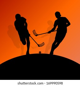 Floor ball players active sport silhouettes vector abstract background illustration