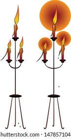Floor candlestick for 3 burning candles. Accessory for Christmas or Halloween. Line drawing. Vector illustration