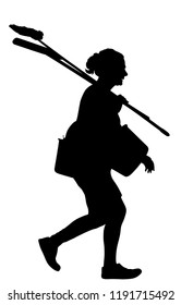 Floor care and cleaning services with washing mop in sterile factory or clean hospital. Cleaning lady service vector silhouette illustration. Housemaid cleaner with bucket and equipment. Housework job