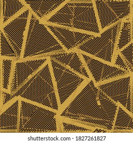 Floor carpet, in brown and beige, consisting of a mosaic of triangular patches. Upholstery fabric texture.