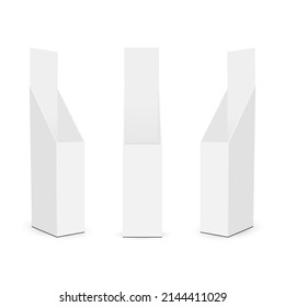 Floor Carton Display Stand With Front and Side Views, Isolated on White Background. Vector Illustration