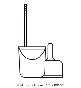 Floor cleaner - bucket, broom, scoop. Black and white icon. Vector Illustration. EPS10