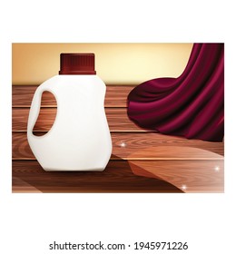 Floor Cleaner Creative Advertising Poster Vector. Cleaner Blank Plastic Packaging For Clean Natural Wood Floor And Furniture Surface Promotional Banner. Style Color Concept Template Illustration